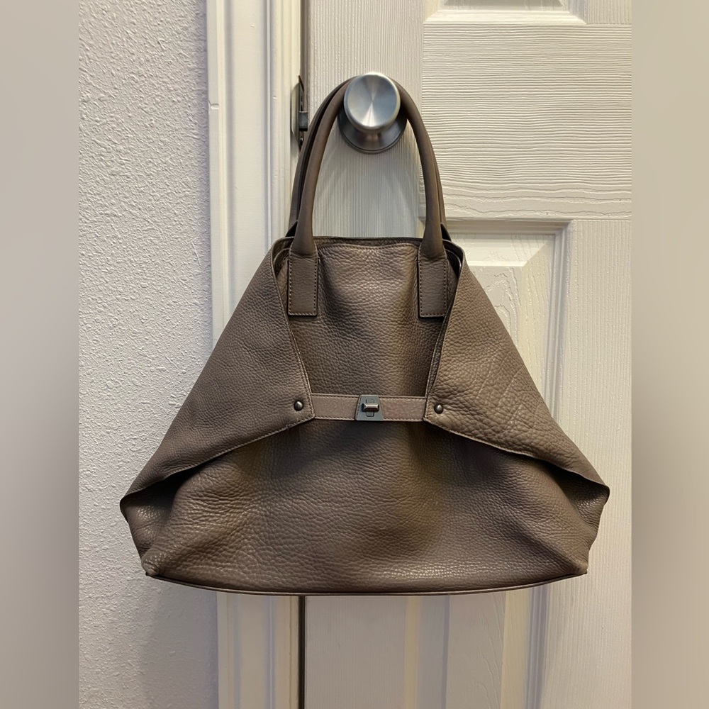 AKRIS Ai Medium Calf Leather Shoulder Bag Taupe